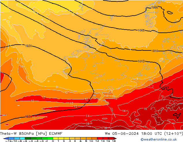 Theta-W 850hPa ECMWF mer 05.06.2024 18 UTC