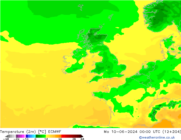 Temperatura (2m) ECMWF lun 10.06.2024 00 UTC