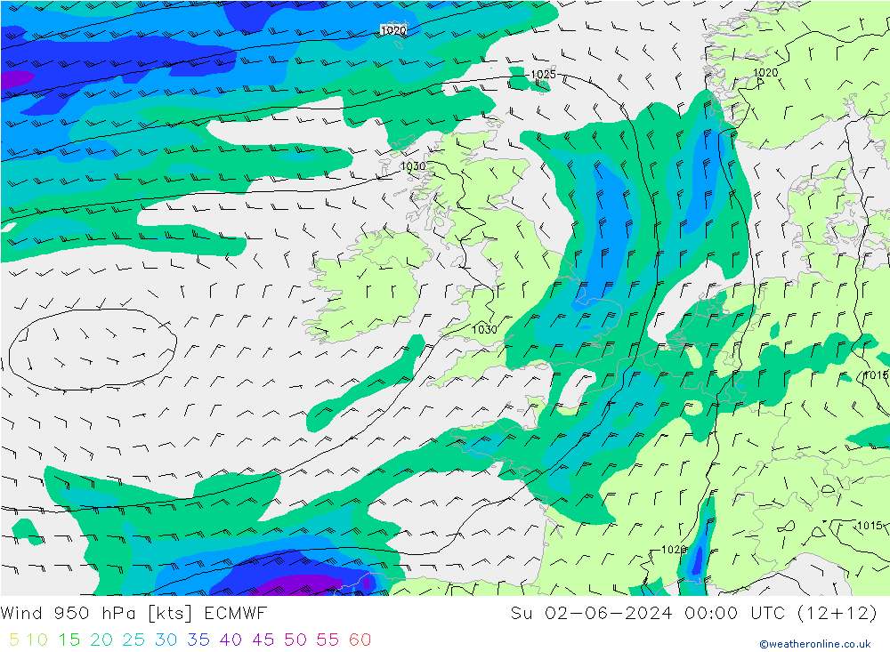 Prec 6h/Wind 10m/950 ECMWF dom 02.06.2024 00 UTC