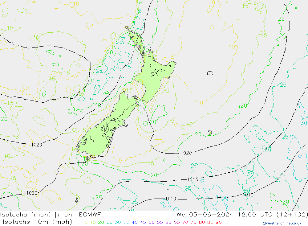 Isotachs (mph) ECMWF Qua 05.06.2024 18 UTC