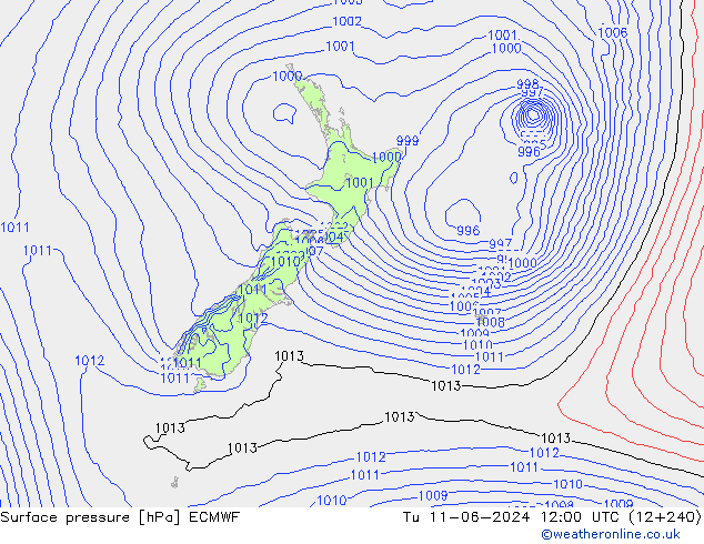 Presión superficial ECMWF mar 11.06.2024 12 UTC