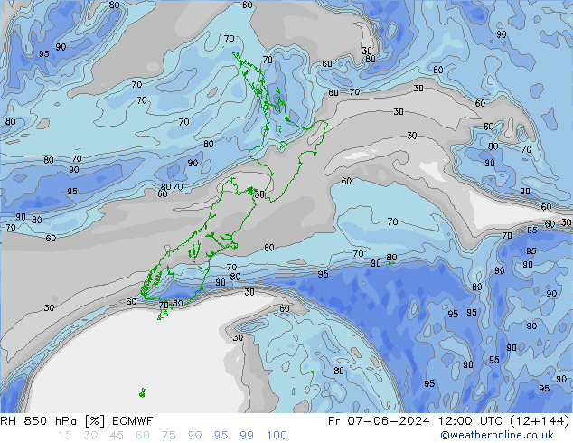 RH 850 hPa ECMWF Sex 07.06.2024 12 UTC