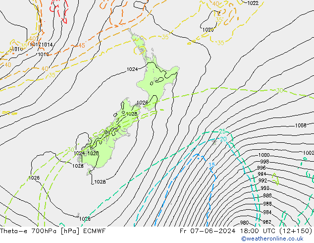 Theta-e 700hPa ECMWF Fr 07.06.2024 18 UTC