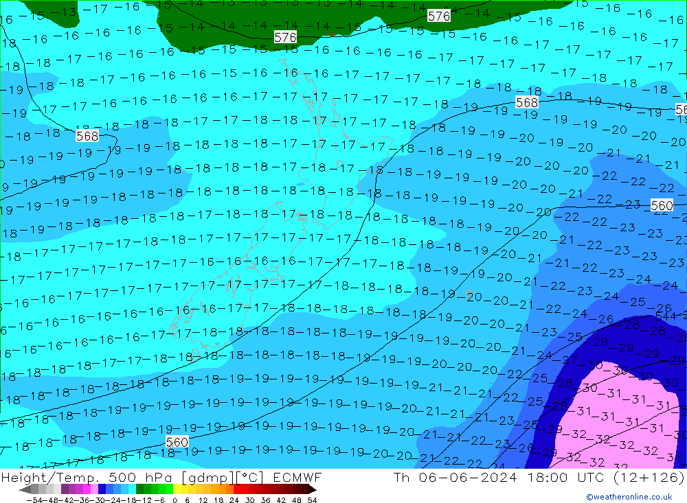 Height/Temp. 500 hPa ECMWF Th 06.06.2024 18 UTC