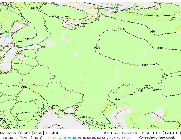 Isotachs (mph) ECMWF  05.06.2024 18 UTC