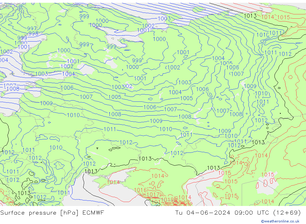 Surface pressure ECMWF Tu 04.06.2024 09 UTC