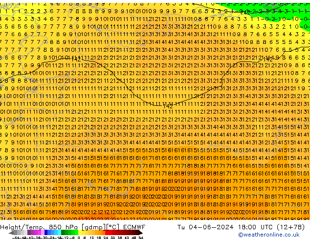 Z500/Rain (+SLP)/Z850 ECMWF вт 04.06.2024 18 UTC