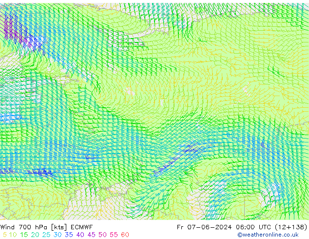 Wind 700 hPa ECMWF Fr 07.06.2024 06 UTC