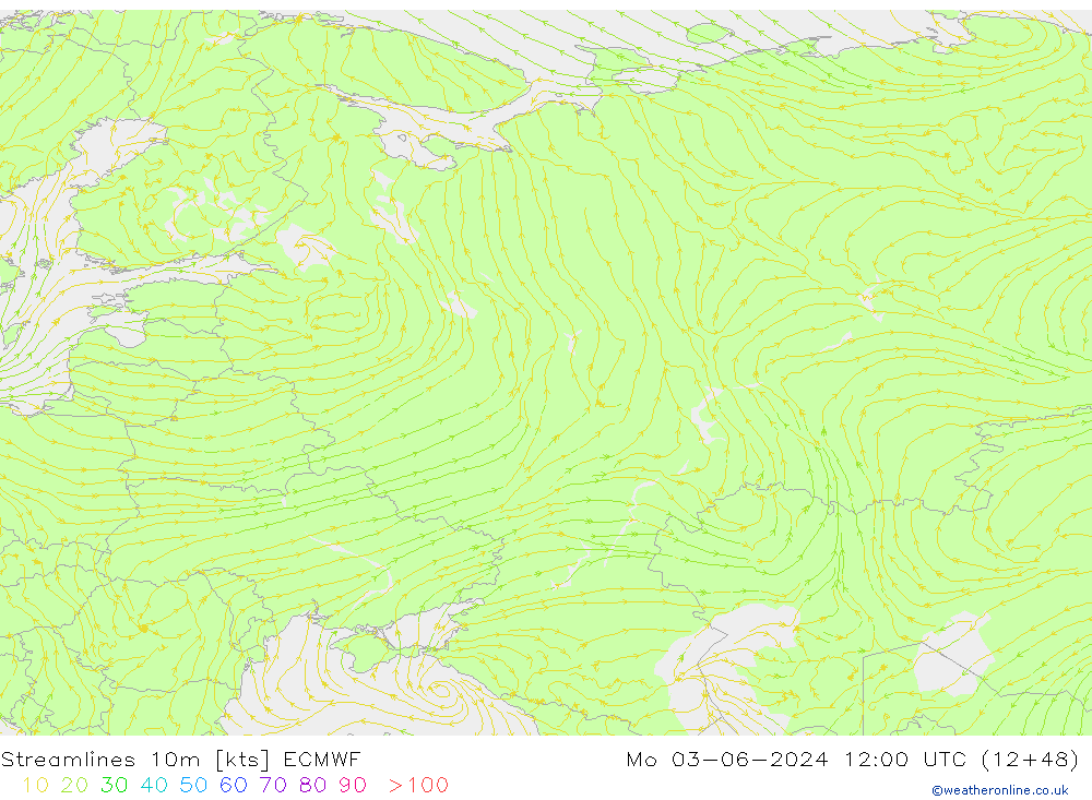 Streamlines 10m ECMWF Mo 03.06.2024 12 UTC