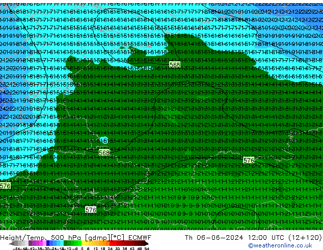 Z500/Rain (+SLP)/Z850 ECMWF jue 06.06.2024 12 UTC