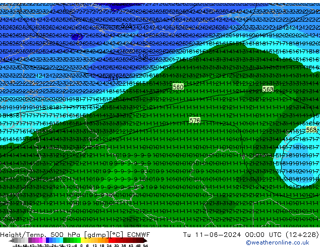 Z500/Rain (+SLP)/Z850 ECMWF Ter 11.06.2024 00 UTC