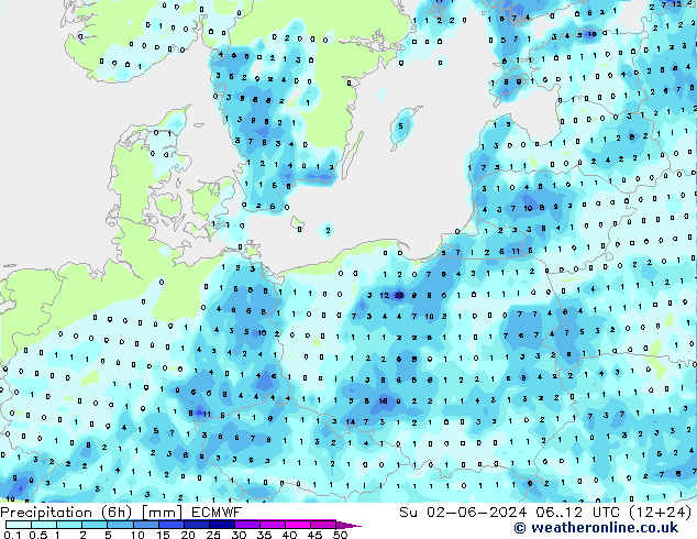 осадки (6h) ECMWF Вс 02.06.2024 12 UTC