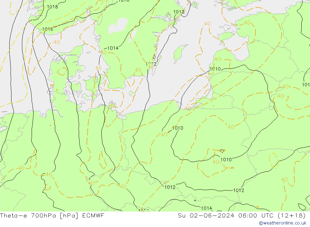 Theta-e 700hPa ECMWF dom 02.06.2024 06 UTC