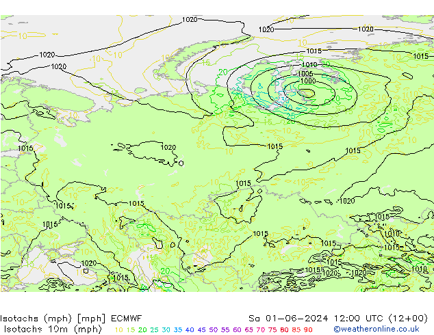 Isotaca (mph) ECMWF sáb 01.06.2024 12 UTC