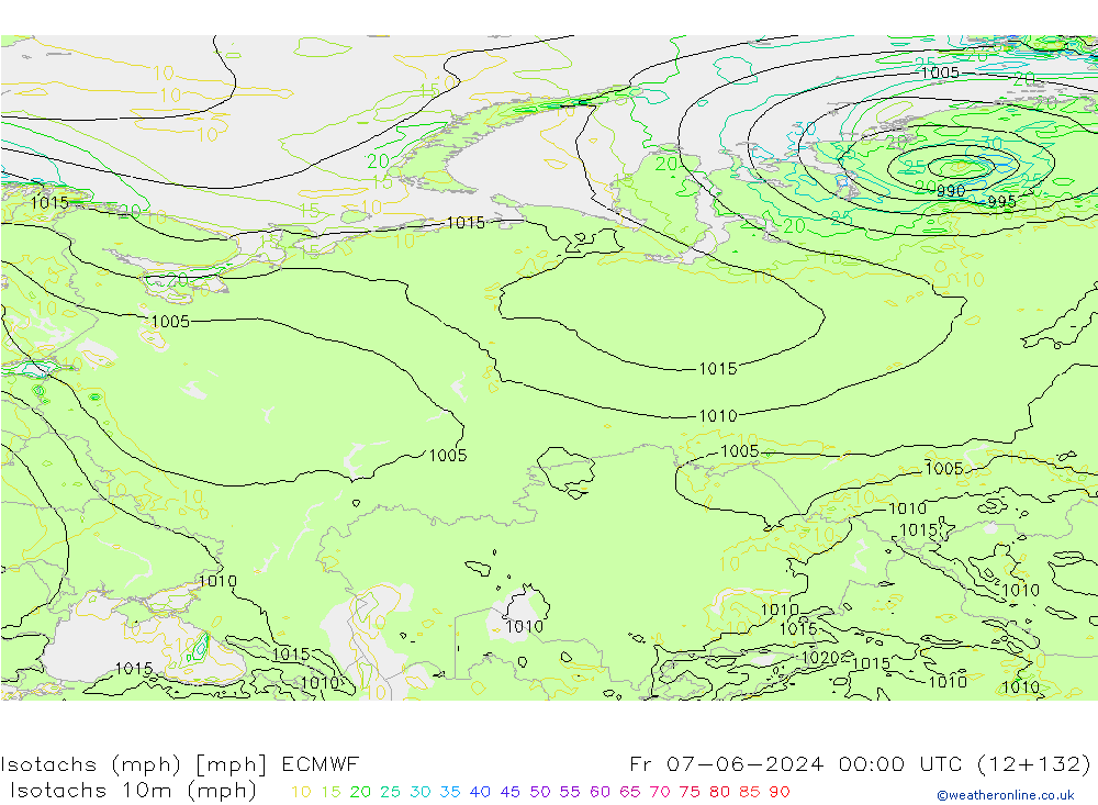 Isotachs (mph) ECMWF пт 07.06.2024 00 UTC