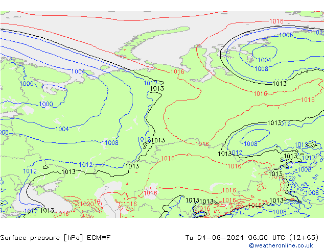 Atmosférický tlak ECMWF Út 04.06.2024 06 UTC