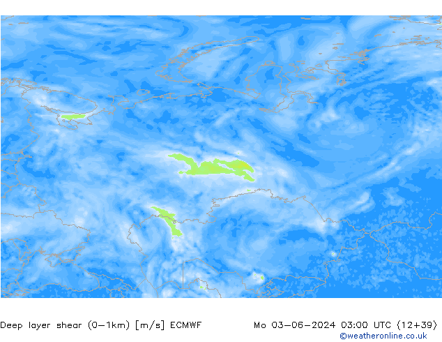 Deep layer shear (0-1km) ECMWF ma 03.06.2024 03 UTC