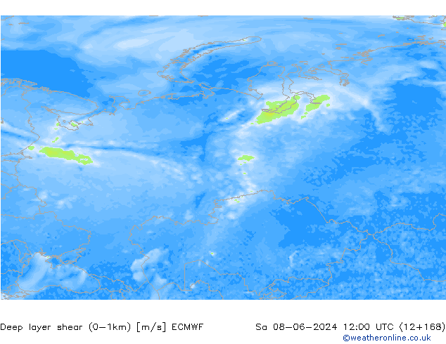 Deep layer shear (0-1km) ECMWF Sáb 08.06.2024 12 UTC