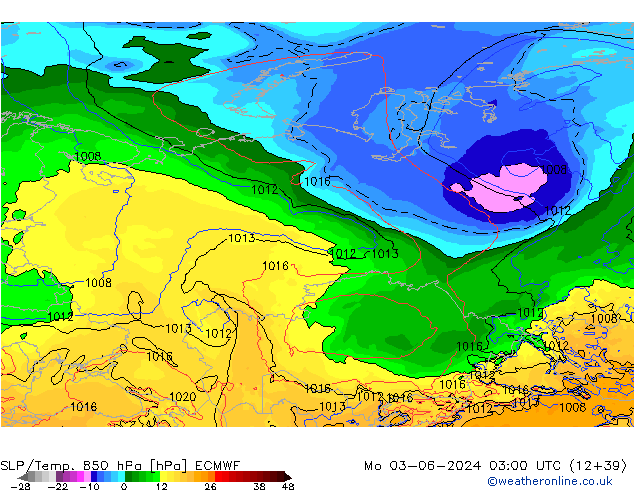 SLP/Temp. 850 hPa ECMWF Seg 03.06.2024 03 UTC