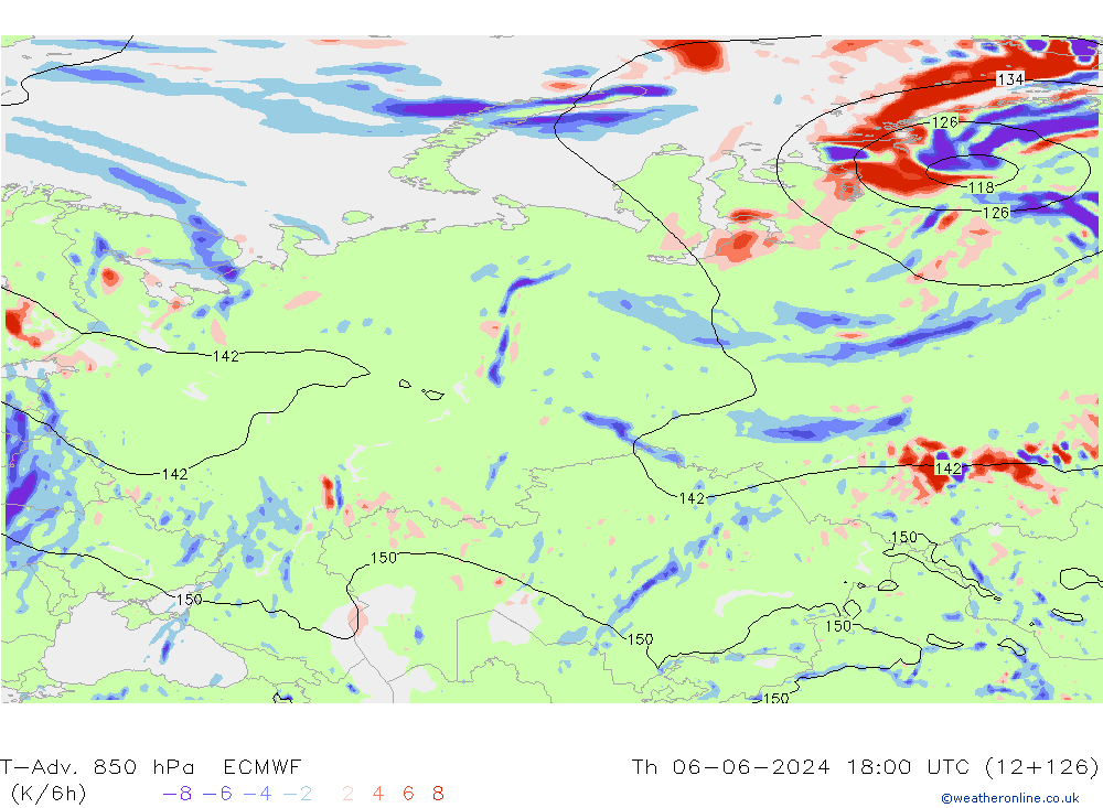 T-Adv. 850 hPa ECMWF Th 06.06.2024 18 UTC