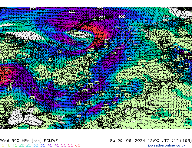 Wind 500 hPa ECMWF Ne 09.06.2024 18 UTC