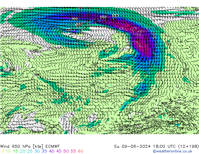 Wind 950 hPa ECMWF Su 09.06.2024 18 UTC