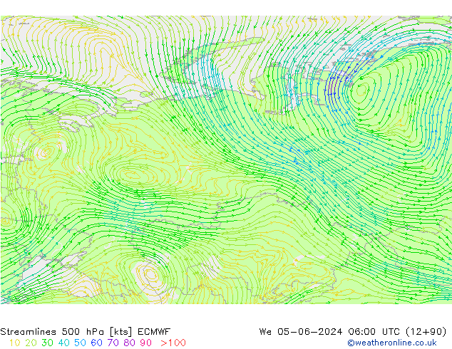 ветер 500 гПа ECMWF ср 05.06.2024 06 UTC