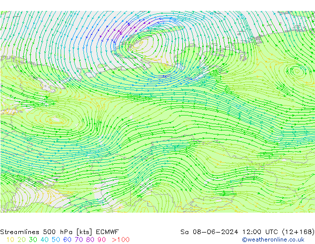 ветер 500 гПа ECMWF сб 08.06.2024 12 UTC