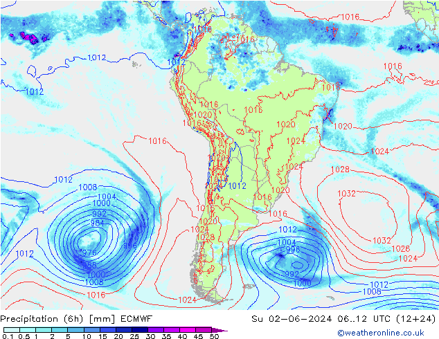 Z500/Rain (+SLP)/Z850 ECMWF dom 02.06.2024 12 UTC