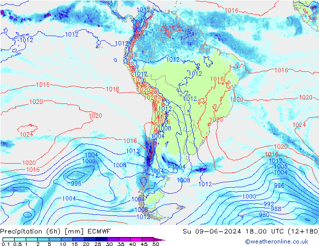 Precipitación (6h) ECMWF dom 09.06.2024 00 UTC