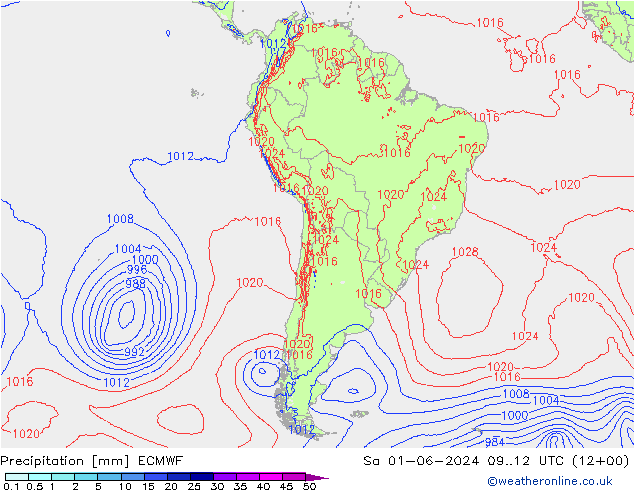 降水 ECMWF 星期六 01.06.2024 12 UTC