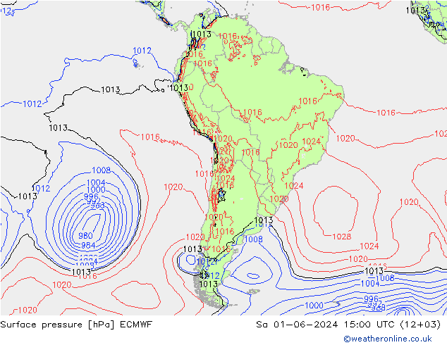 地面气压 ECMWF 星期六 01.06.2024 15 UTC