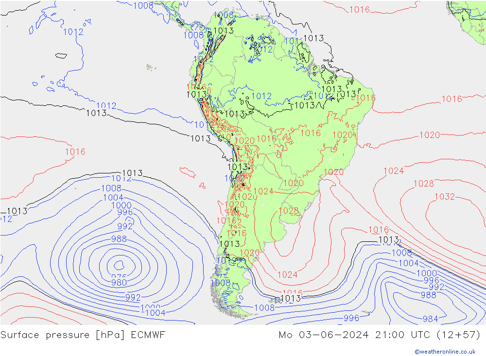 Atmosférický tlak ECMWF Po 03.06.2024 21 UTC