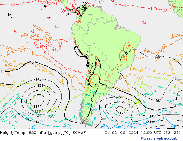 Z500/Rain (+SLP)/Z850 ECMWF dom 02.06.2024 12 UTC