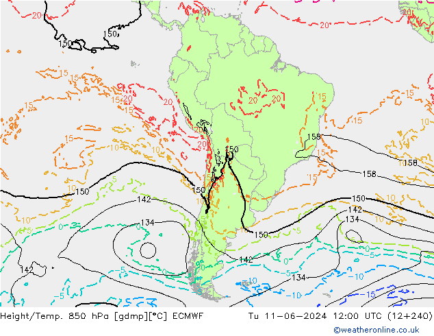 Hoogte/Temp. 850 hPa ECMWF di 11.06.2024 12 UTC