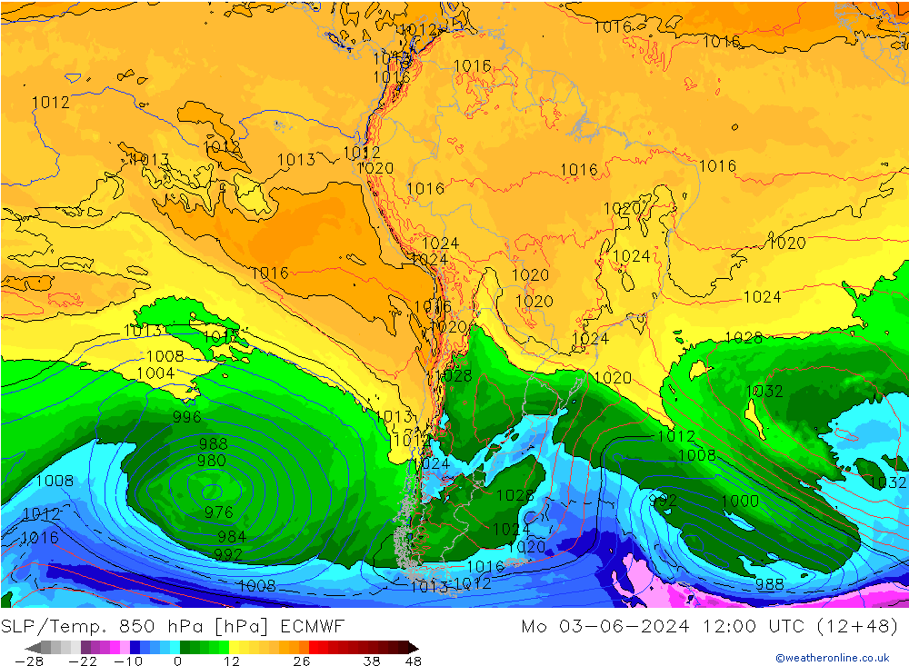 SLP/Temp. 850 hPa ECMWF ma 03.06.2024 12 UTC