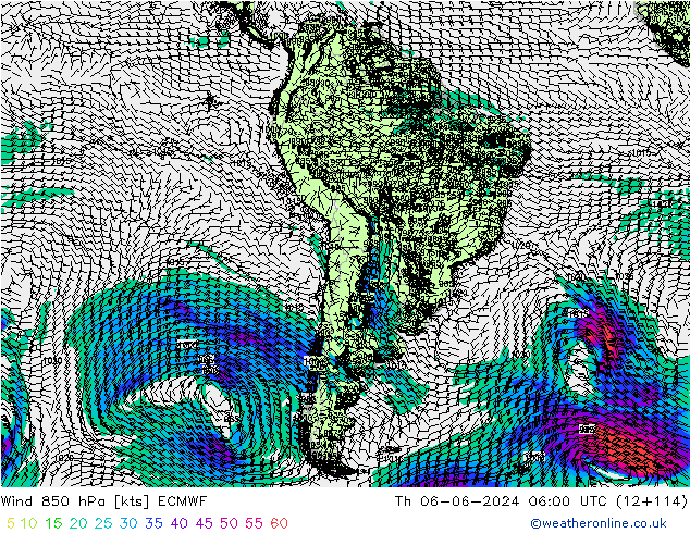 Rüzgar 850 hPa ECMWF Per 06.06.2024 06 UTC