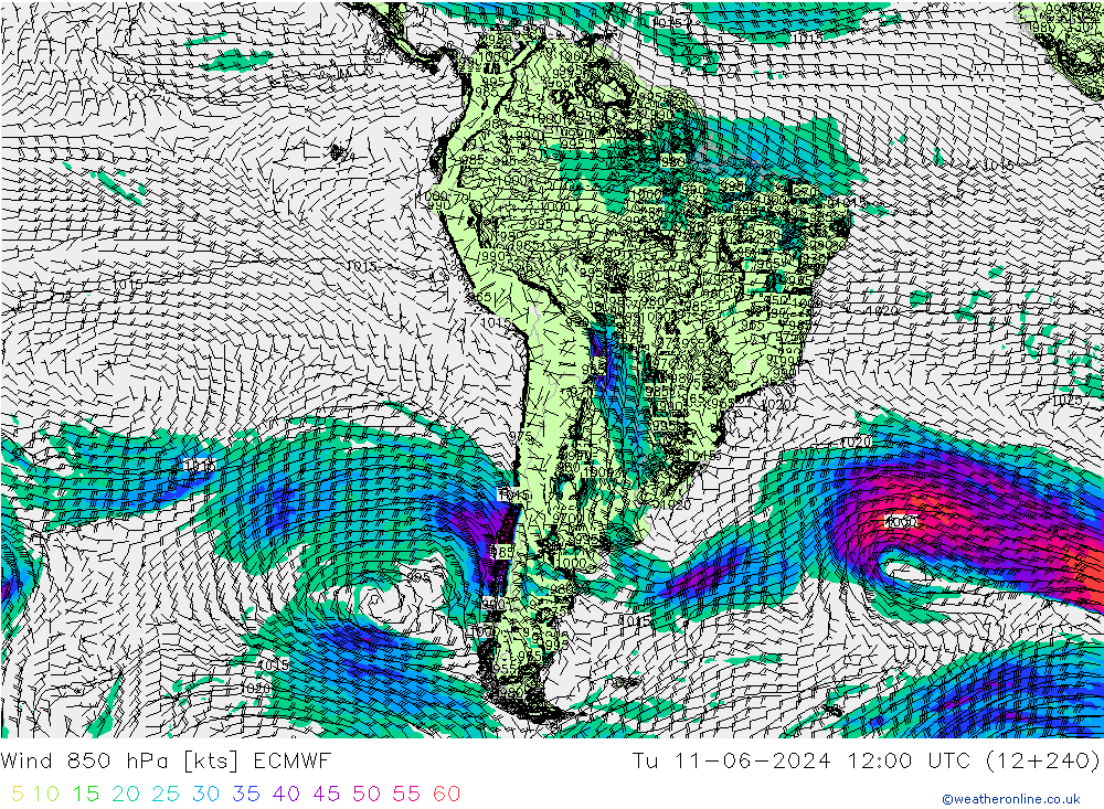 Wind 850 hPa ECMWF Tu 11.06.2024 12 UTC