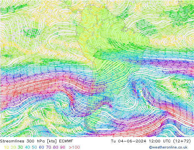 Streamlines 300 hPa ECMWF Tu 04.06.2024 12 UTC