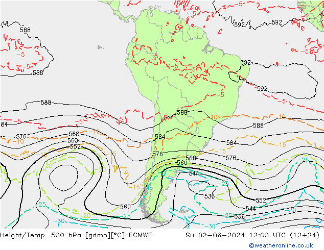 Z500/Rain (+SLP)/Z850 ECMWF dom 02.06.2024 12 UTC