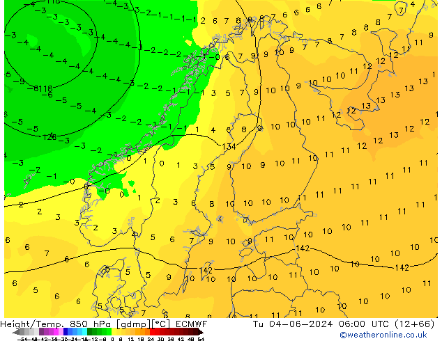 Z500/Rain (+SLP)/Z850 ECMWF вт 04.06.2024 06 UTC