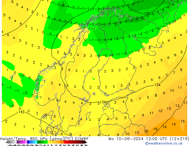 Height/Temp. 850 hPa ECMWF Mo 10.06.2024 12 UTC