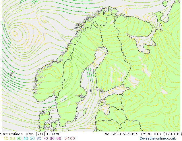 Streamlines 10m ECMWF We 05.06.2024 18 UTC