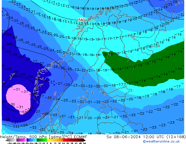 Z500/Yağmur (+YB)/Z850 ECMWF Cts 08.06.2024 12 UTC