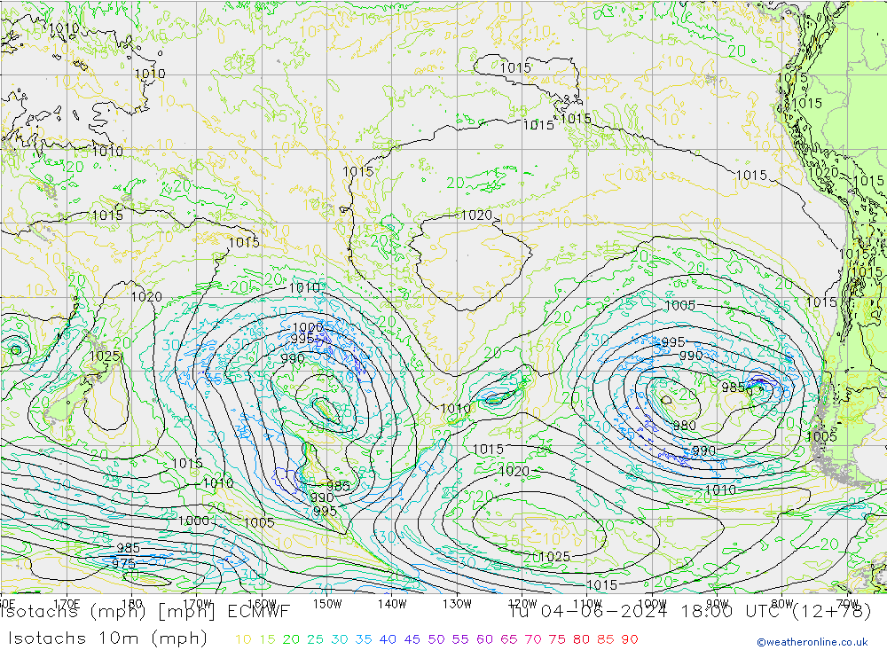 Izotacha (mph) ECMWF wto. 04.06.2024 18 UTC