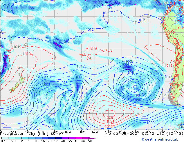 Totale neerslag (6h) ECMWF ma 03.06.2024 12 UTC