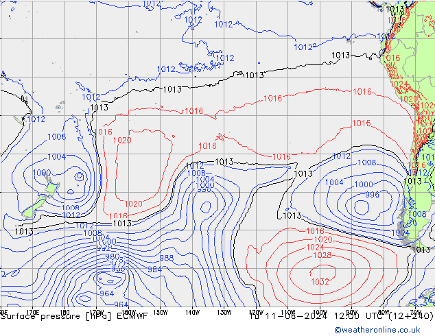 Atmosférický tlak ECMWF Út 11.06.2024 12 UTC