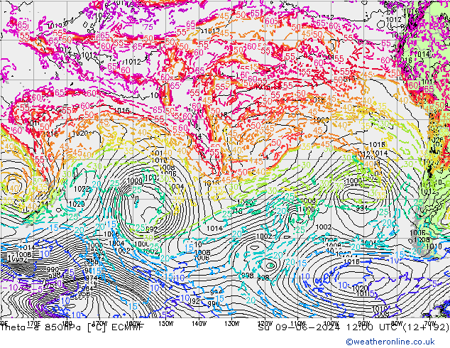 Theta-e 850hPa ECMWF Su 09.06.2024 12 UTC