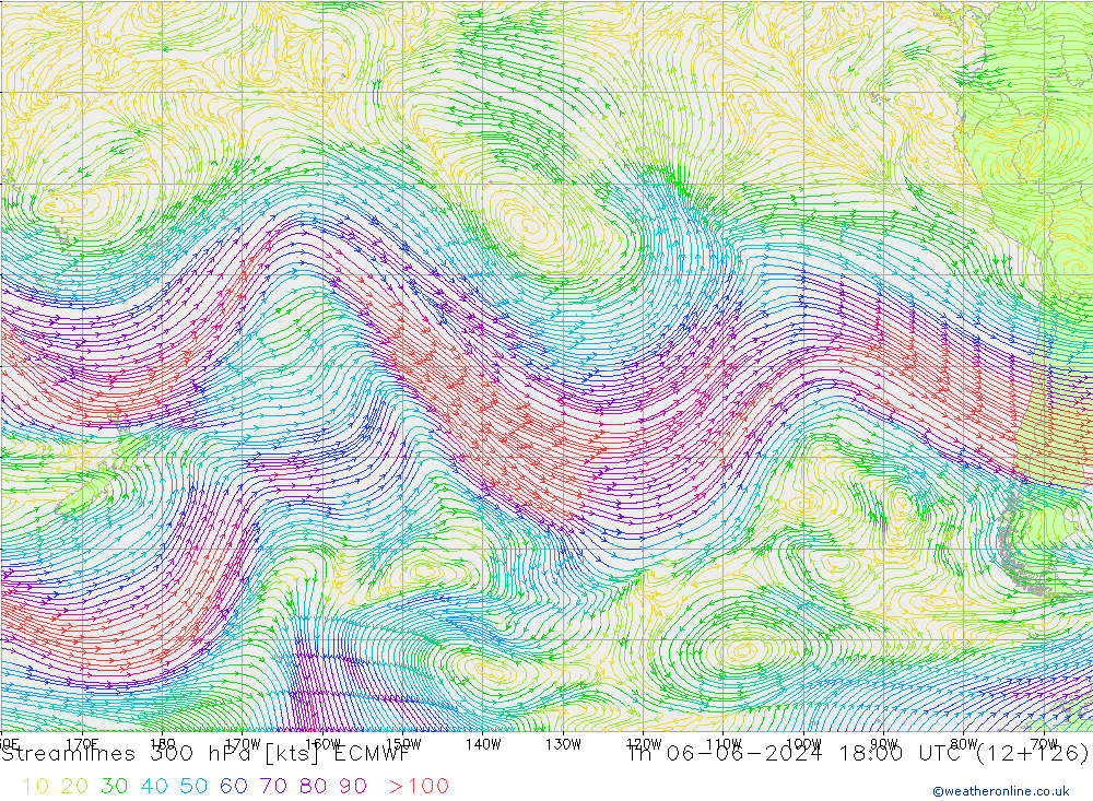 Streamlines 300 hPa ECMWF Th 06.06.2024 18 UTC