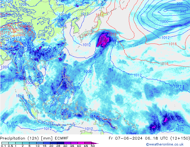 Precipitation (12h) ECMWF Fr 07.06.2024 18 UTC
